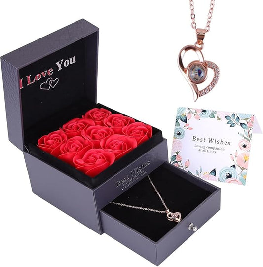BestGift™ Cadoul cu Trandafiri și Colier cu Mesaj Romantic